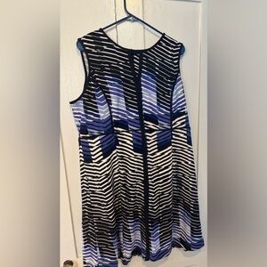 Elegant Striped Midi Dress - Black, Blue, White